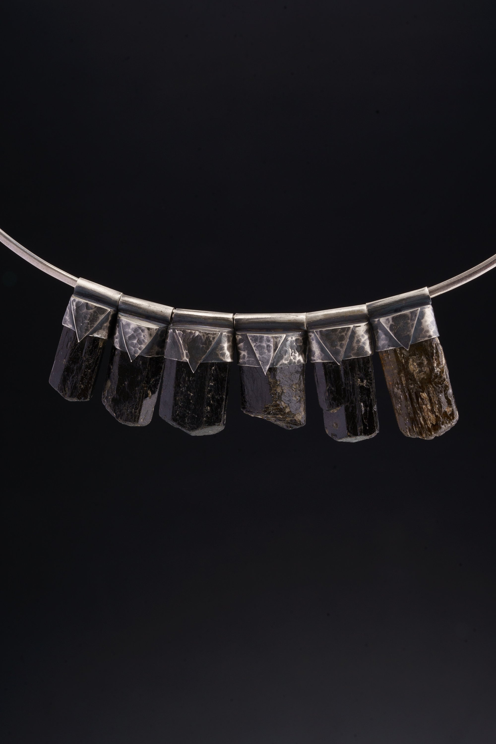 Himalayan Terminated Black Dravite Tourmaline Stack Pendant, Textured & Oxidized 925 Sterling Silver,Capricorn Zodiac,Unique Gift - No.33