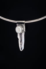 Nepali Lemurian Super Clear Edged Laser Quartz Point with South Sea Pearl Stack Pendant, Textured & Oxidized Sterling Silver, Gift - NO 7