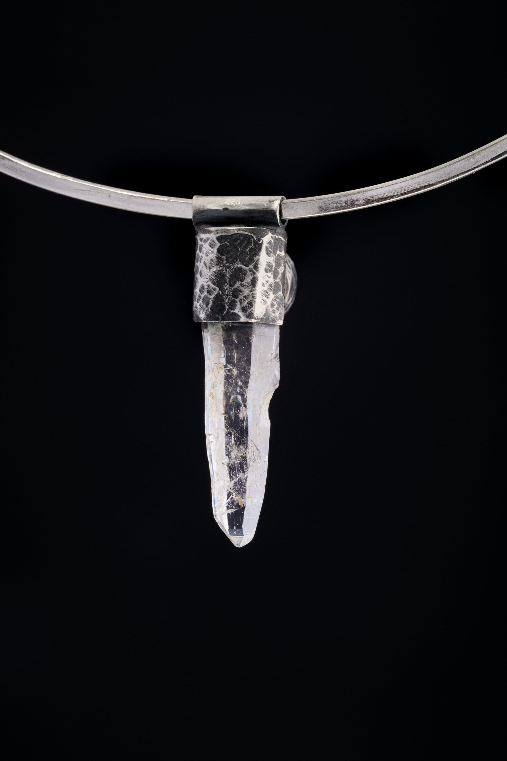 Nepali Lemurian Super Clear Edged Laser Quartz Point with South Sea Pearl Stack Pendant, Textured & Oxidized Sterling Silver, Gift - NO 7