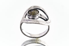 Round Rainbow Labradorite - 925 Sterling Silver - Heavy Set Adjustable Loop Ring - Scratch Textured - Size 5-9 US - NO/5