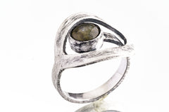 Round Rainbow Labradorite - 925 Sterling Silver - Heavy Set Adjustable Loop Ring - Scratch Textured - Size 5-9 US - NO/5