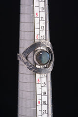 Round Rainbow Labradorite - 925 Sterling Silver - Heavy Set Adjustable Loop Ring - Hammer Textured - Size 5-9 US - NO/14