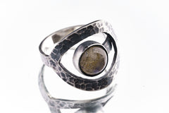 Round Rainbow Labradorite - 925 Sterling Silver - Heavy Set Adjustable Loop Ring - Hammer Textured - Size 5-9 US - NO/17