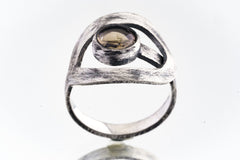 Round Smokey Quartz - 925 Sterling Silver - Heavy Set Adjustable Loop Ring - Scratch Textured - Size 5-9 US - NO/23