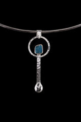 Raw Blue Gem Apatite - Spice / Ceremonial Spoon - 925 Cast Silver - Unique Hammer Textured - Crystal Pendant Necklace -