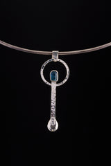 Raw Double Terminated Blue Gem Apatite - Spice / Ceremonial Spoon - 925 Cast Silver - Unique Hammer Textured - Crystal Pendant Necklace -