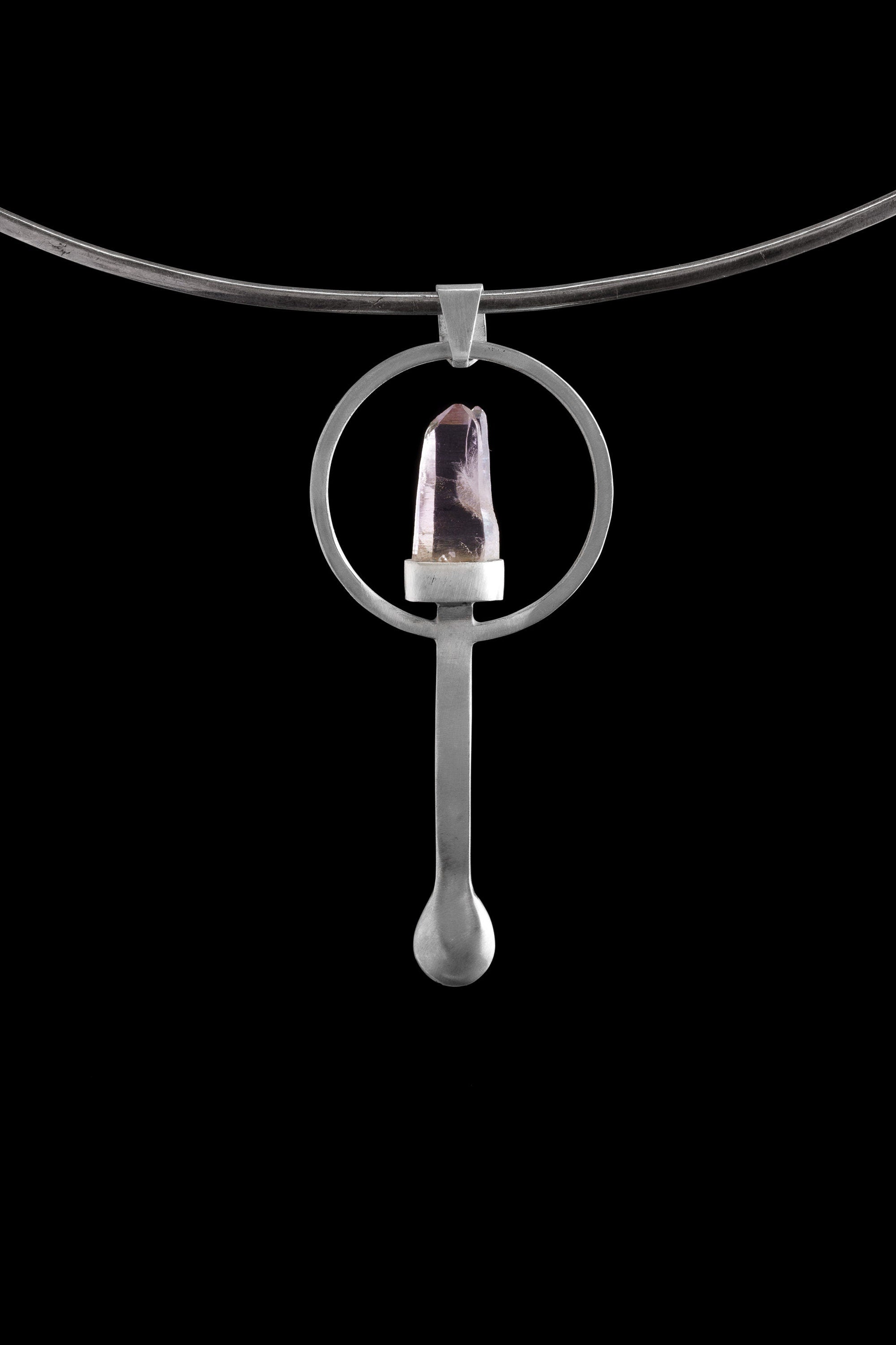 Vera Cruz Amethyst Quartz Point - Spice / Ceremonial Spoon - 925 Cast Silver - Unique Brush Textured - Crystal Pendant Necklace -