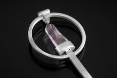 Vera Cruz Amethyst Quartz Point - Spice / Ceremonial Spoon - 925 Cast Silver - Unique Brush Textured - Crystal Pendant Necklace -