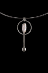 Large Pearl - Spice / Ceremonial Spoon - 925 Cast Silver - Unique Brush Textured - Crystal Pendant Necklace -