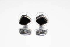 Onyx Stud - Textured Finish - organic shaped Pair - Sterling Silver - Freeform Earring Studs