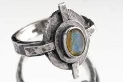 Made to order - Vibrant Rainbow Labradorite - Oxidised Rustick Boh Old World Feel - 925 Sterling Silver Nautical Cross design Textured Ring