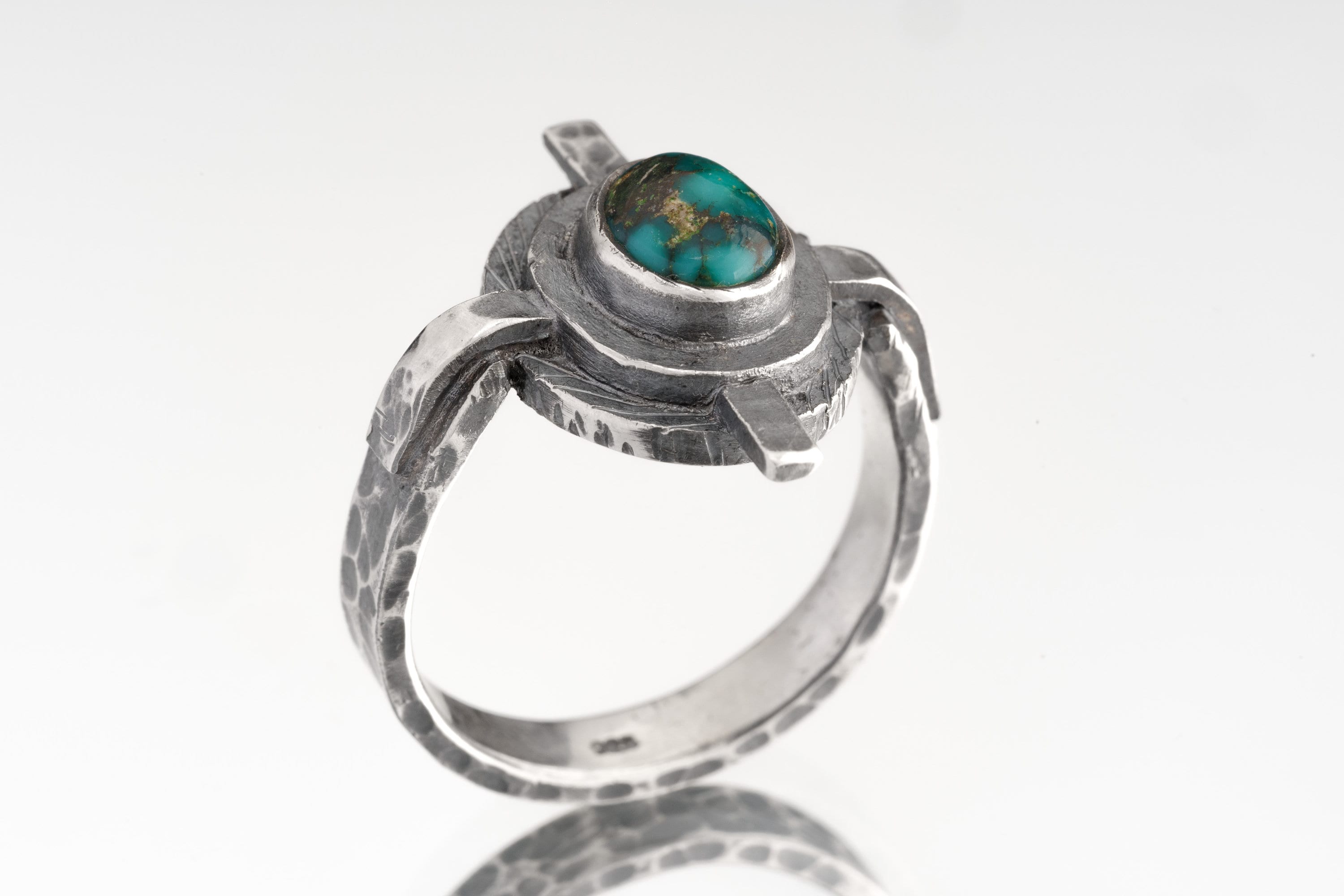 Himalayan Turquoise - Oxidised Rustick Boh Old World Feel - 925 Sterling Silver - Heavy Set Textured Ring - Made To Order