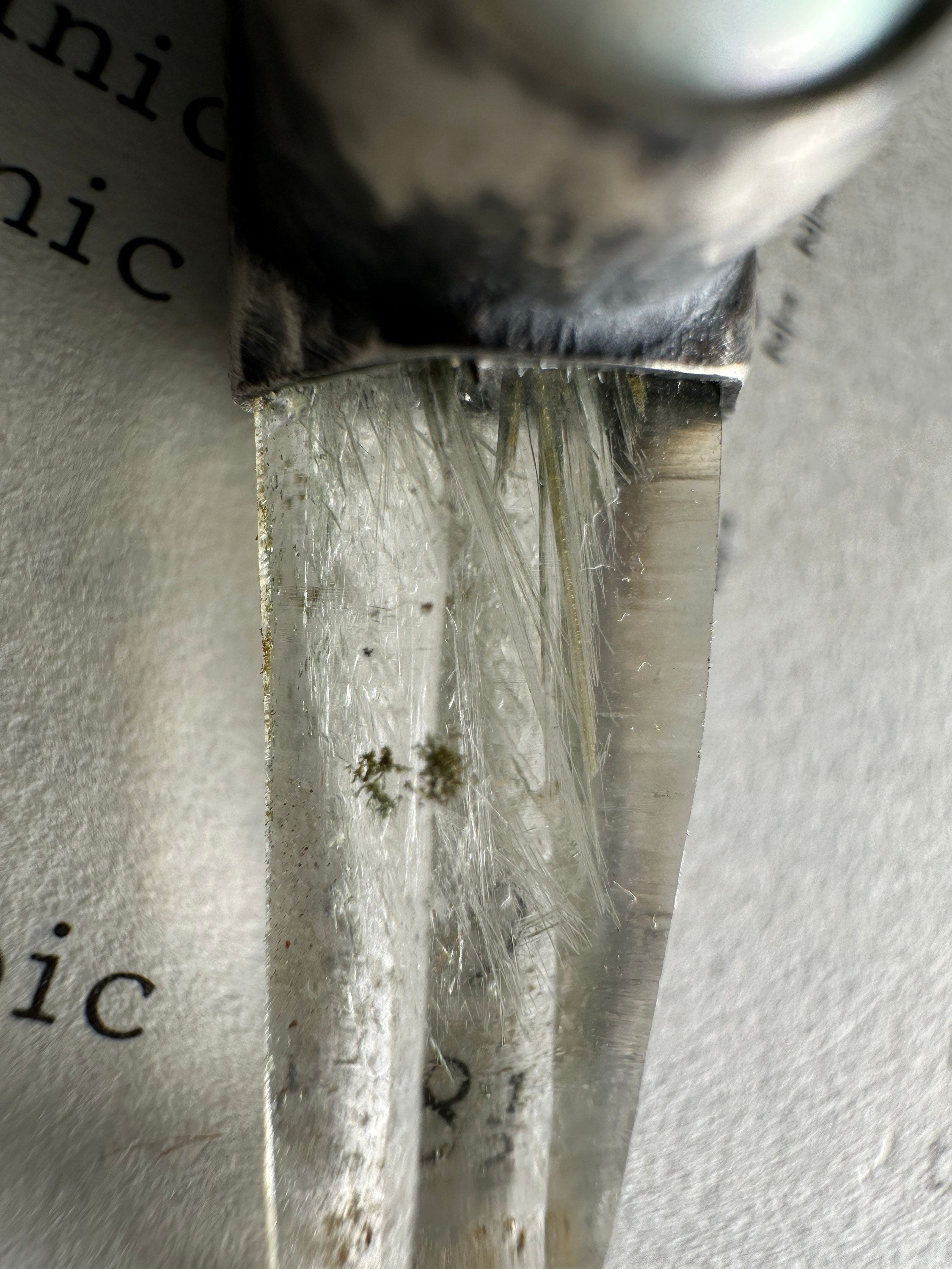 Nepali Green Rutile Laser Chlorite Quartz Point with a South Sea Pearl - Stack Pendant - Textured & Oxidised 925 Sterling Silver - NO 6