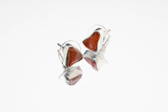 Organic shaped Carnelian Agate Pair- Sterling Silver - Polished Finish - Freeform Earring Studs