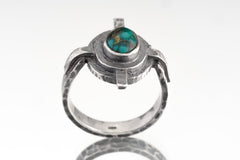 Himalayan Turquoise - Oxidised Rustick Boh Old World Feel - 925 Sterling Silver - Heavy Set Textured Ring - Made To Order