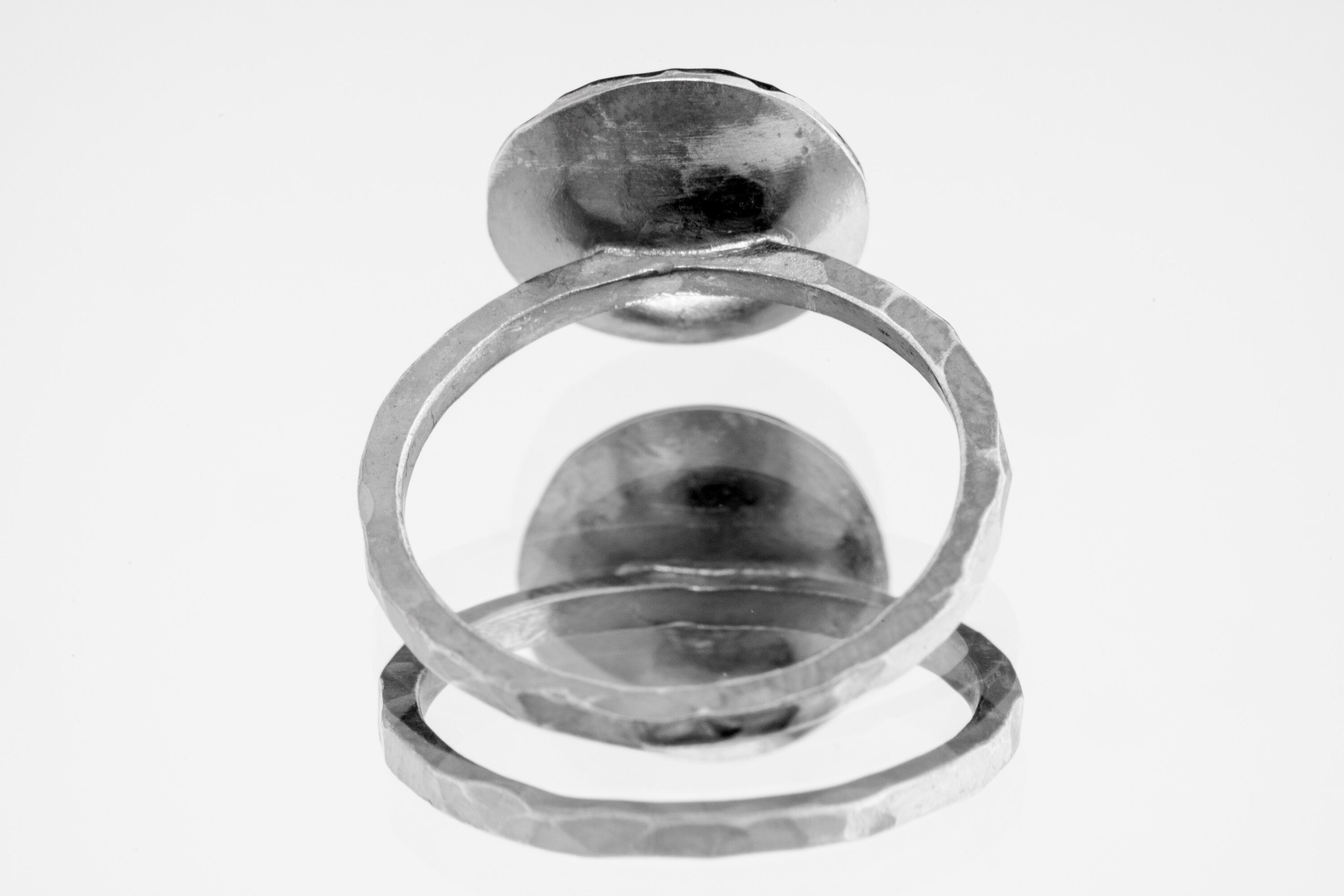 Raw Australian Fossicked River Tumbled Gem Sapphire- Oxidised Rustick Textured Dome Set- 925 Sterling Silver - Crystal Ring