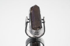 Australian Double terminated Smoky Quartz- Comfortable Crystal Ring - Size 7 1/2 US - 925 Sterling Silver - Abstract Textured & Oxidised