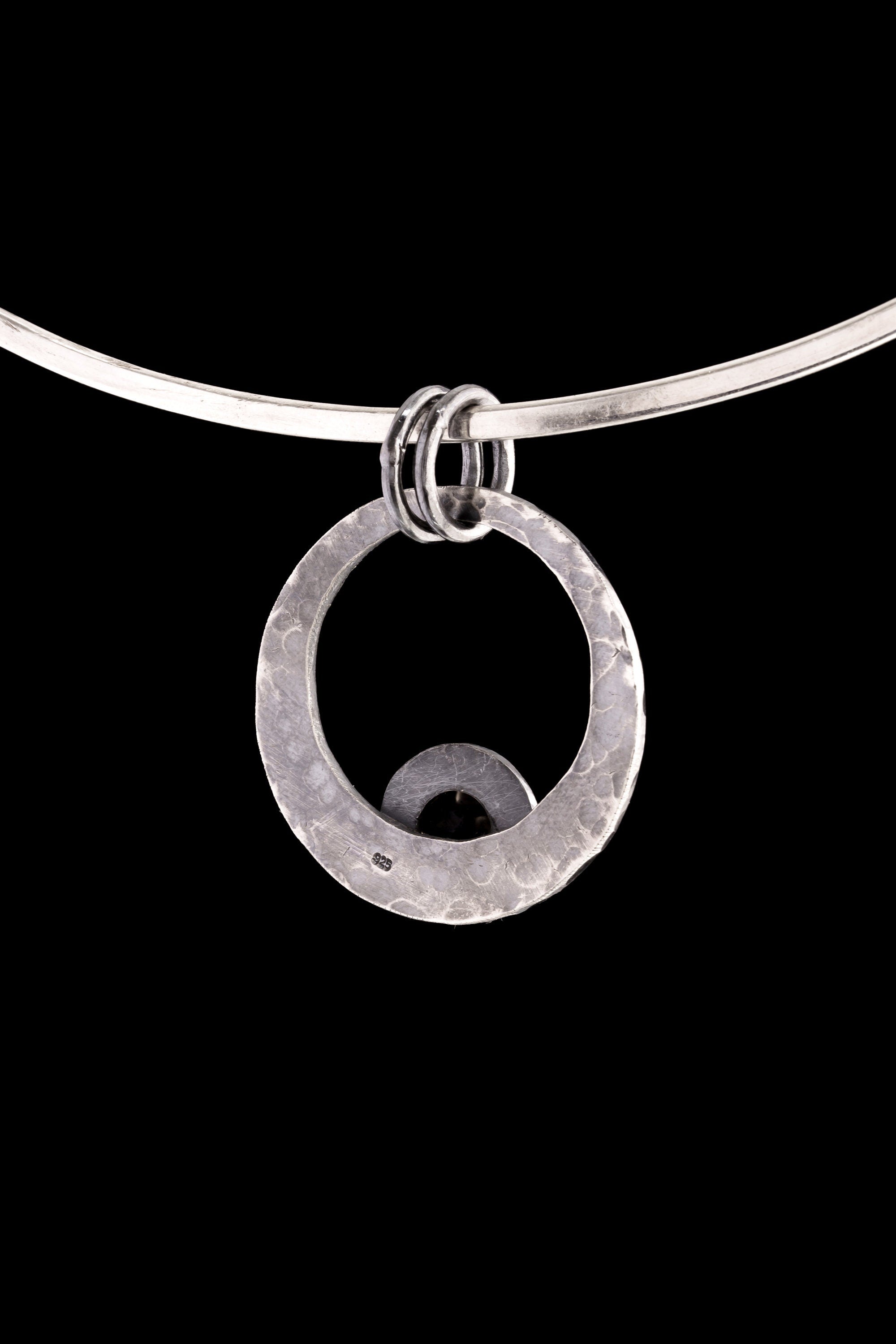 The Moonstone Crescent Moonbeam Pendant Necklace,Thick Oxidised Sterling Silver,Hammer Textured,Cancer Zodiac,Intuition & Emotional Balance