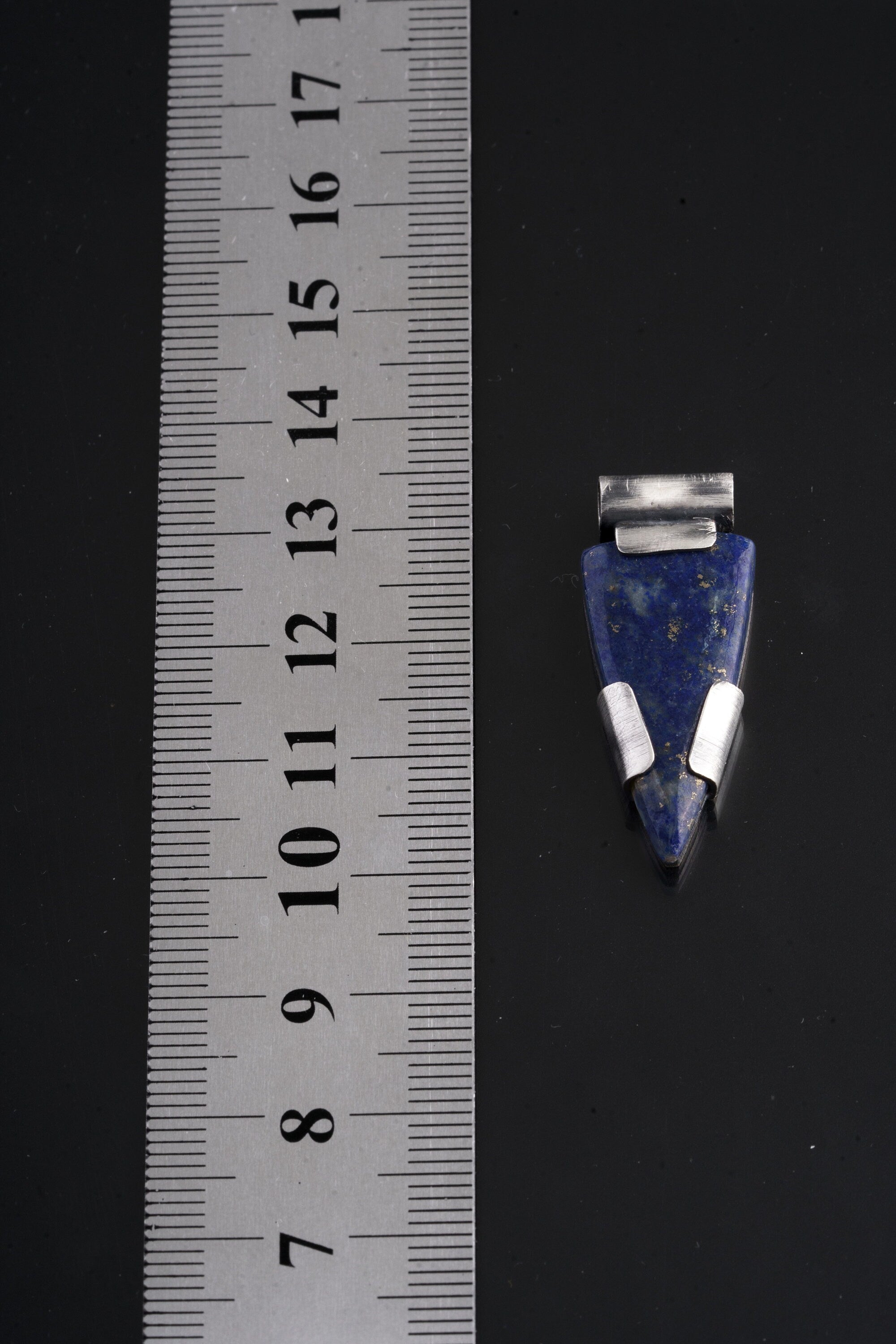 Spear-Shaped Lapis Lazuli Pendant - Oxidised & Brushed Sterling Silver - Strong Claw Setting - Crystal Pendant