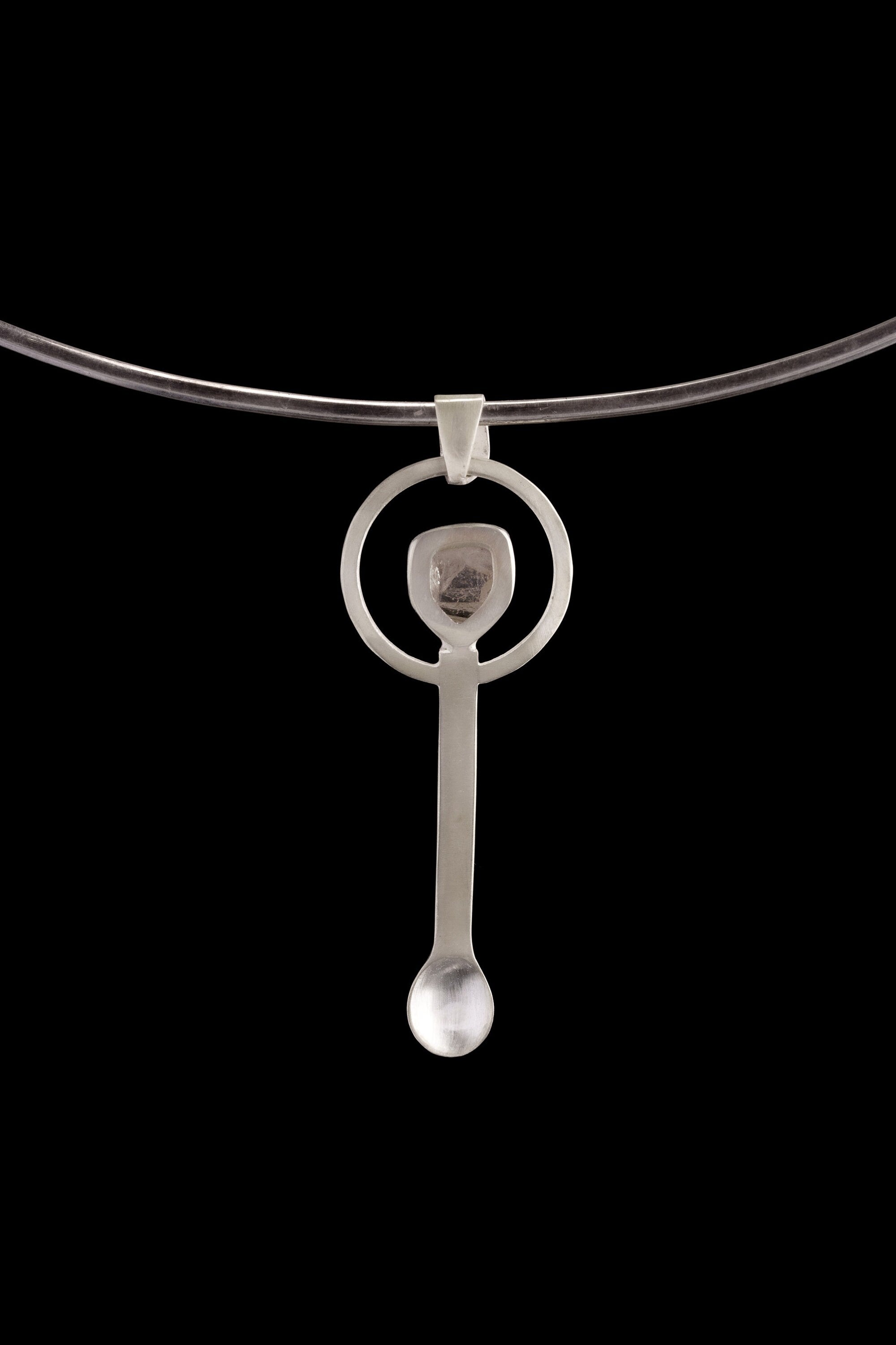 Bezel Set Himalayan Quartz Point - Spice / Ceremonial Spoon - 925 Cast Silver - Unique Hammer Textured - Crystal Pendant Necklace -