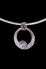 The Moonstone Crescent Moonbeam Pendant Necklace,Thick Oxidised Sterling Silver,Hammer Textured,Cancer Zodiac,Intuition & Emotional Balance