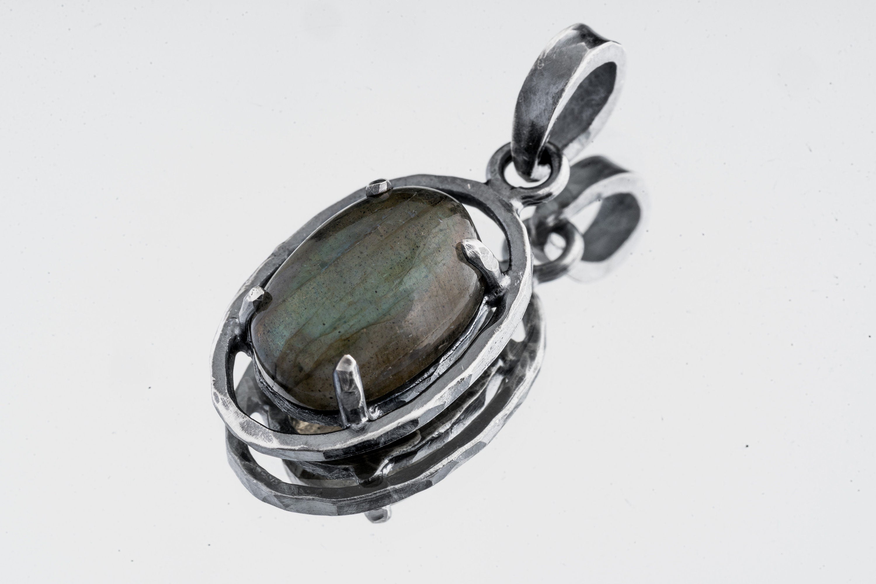 Madagascan Labradorite Pendant, Oxidised Sterling Silver, Strong Claw Setting, Hammer Textured, Third Eye Chakra, Scorpio Zodiac,Unique Gift