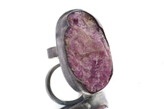 Large Chunky Raw Natural Ruby - Brushed & Oxidised - 925 Sterling Silver - Heavy Set Adjustable Textured Ring - Size 5-10 US