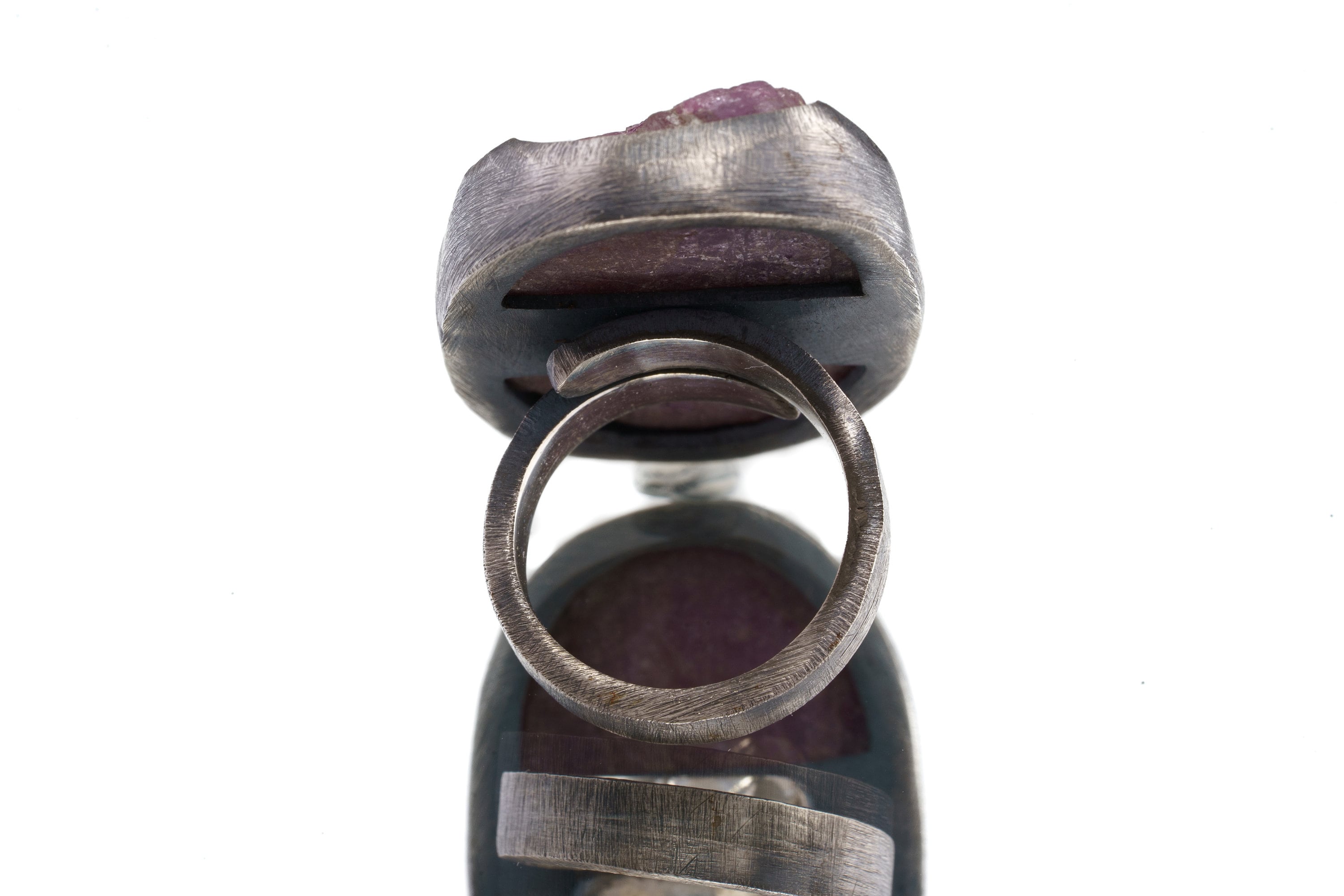 Large Chunky Raw Natural Ruby - Brushed & Oxidised - 925 Sterling Silver - Heavy Set Adjustable Textured Ring - Size 5-10 US