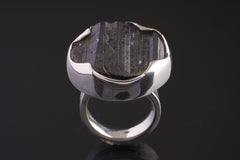 Chunky Round Raw Black Tourmaline Adjustable Crystal Ring, Textured Ring Band with Shiny Wave Bezel, Size 4-12 US, Unique Protective Charm