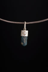 Deep Blue Terminated Apatite, Beautiful South Sea Pearl - Matt Brushed Sterling Silver - Crystal Pendant Neckpiece NO.3