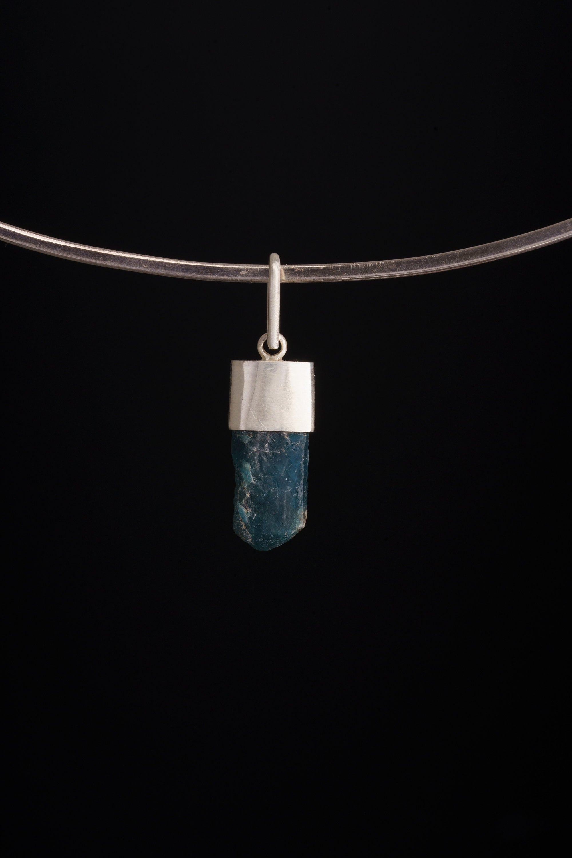 Deep Blue Terminated Apatite, Beautiful South Sea Pearl - Matt Brushed Sterling Silver - Crystal Pendant Neckpiece NO.3