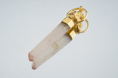 Natural Strawberry Quartz Point - Gold Plated Sterling Silver set - Big Round Buddha - Crystal Pendant