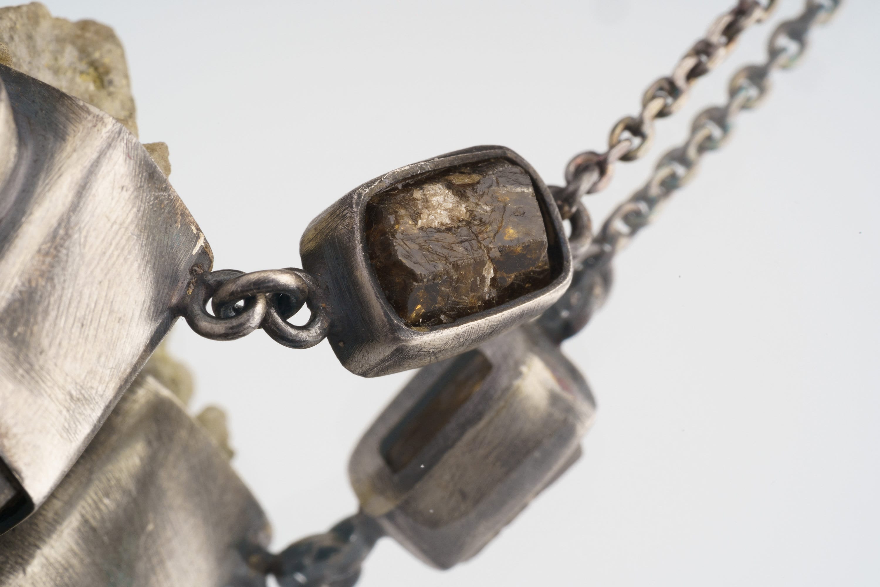 Himalayan Harmony Faceted Emerald, Dravite Tourmaline & Skeletal DT Chloride Quartz Pendant in Oxidized Sterling Silver