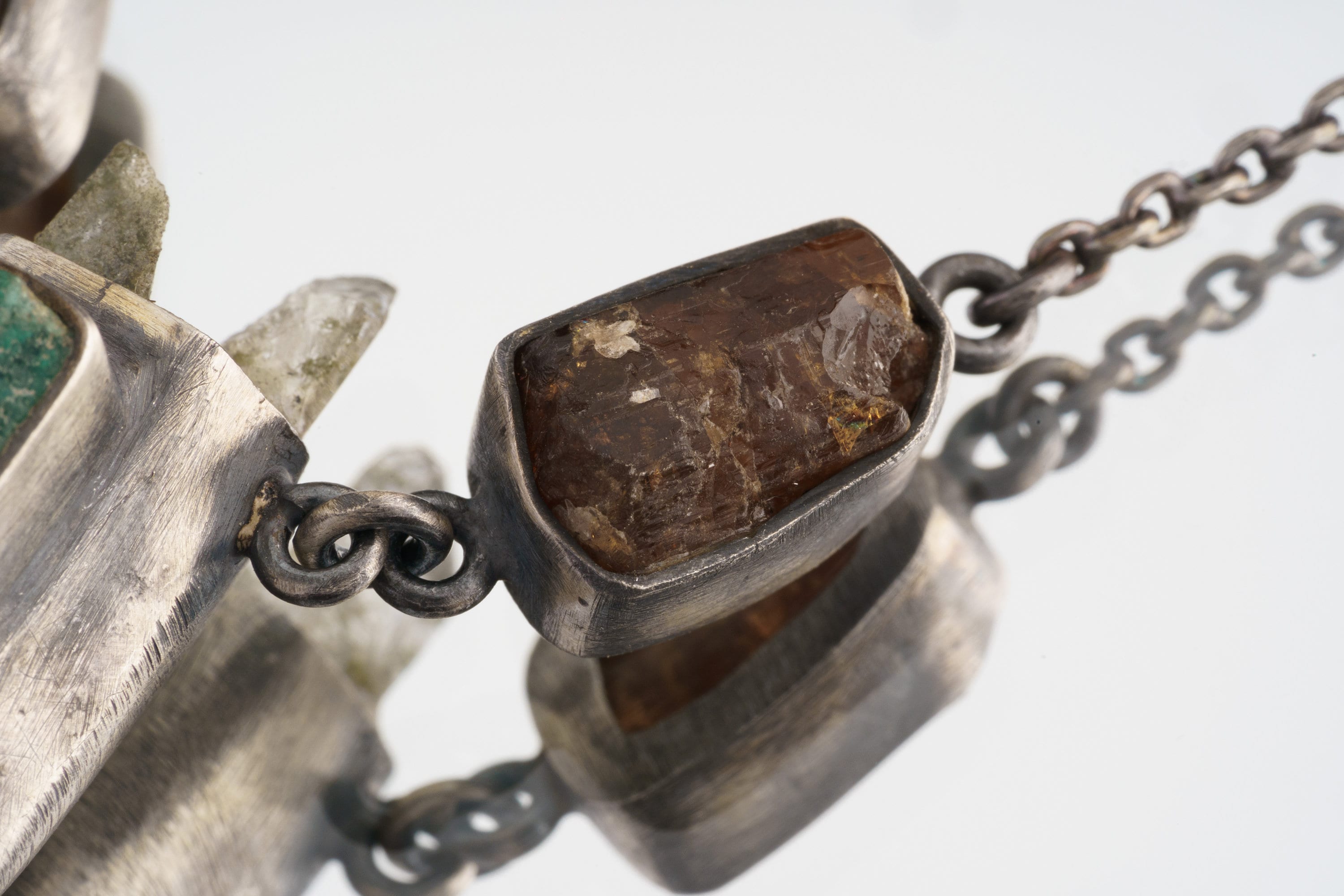 Emerald Matrix - Optical Clear Himalayan Inclusion Quartz with Australian Emerald and Dravite Tourmaline in Oxidized Sterling Silver Pendant