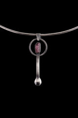 Rubilite Tourmaline - Spice / Ceremonial Spoon - 925 Cast Silver - Oxidised Brush Texture - Crystal Pendant Necklace