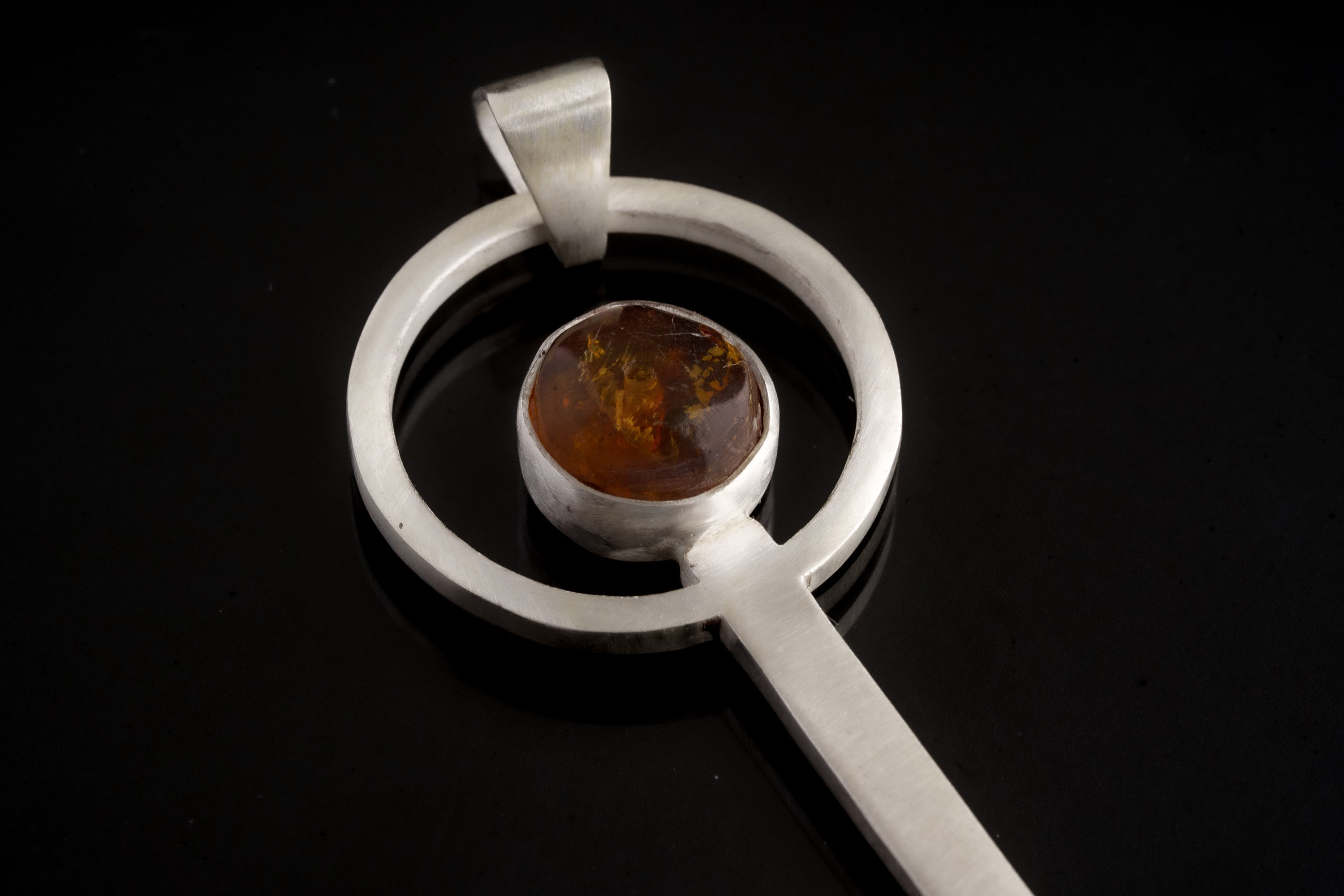 Mexican Amber - Small Spice Spoon - Solid 925 Cast Silver - Crystal Pendant Necklace