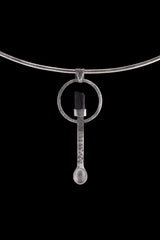 Black Tourmaline - Small Spice / Ceremonial Spoon - Solid 925 Cast Silver - Unique Hammer Textured - Crystal Pendant Necklace