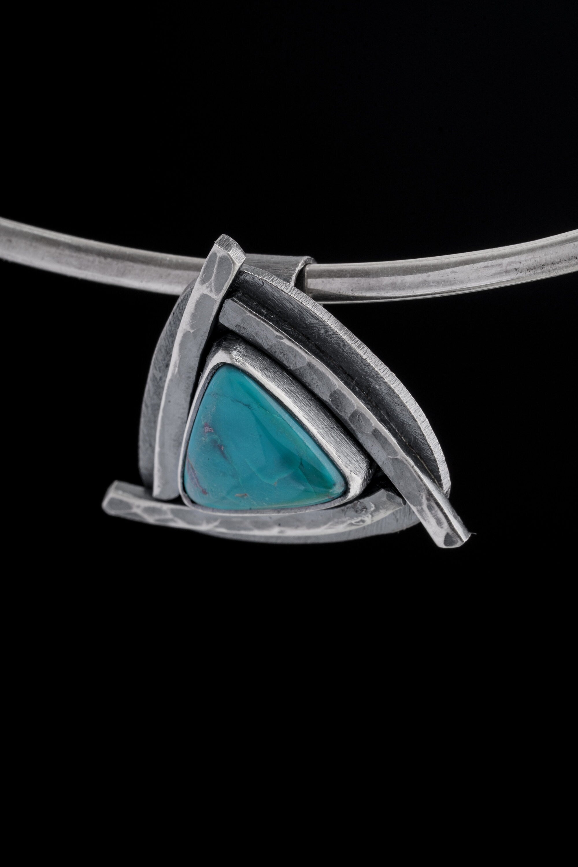 Gem Silicate Chrysocolla Stack Pendant, Textured & Oxidized 925 Sterling Silver, Throat Chakra, Gemini Zodiac, Emotional Healing,Unique Gift