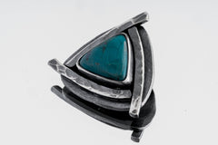 Gem Silicate Chrysocolla Stack Pendant, Textured & Oxidized 925 Sterling Silver, Throat Chakra, Gemini Zodiac, Emotional Healing,Unique Gift