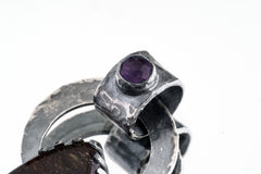 The Amethyst Odyssey: Black Rutile Quartz and Gem Amethyst - Oxidised Hammered Sterling Silver - Claw Set Pendant