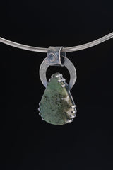 Moss Agate & Cat Eye Moonstone - Oxidised Hammered Sterling Silver - Claw Set Pendant