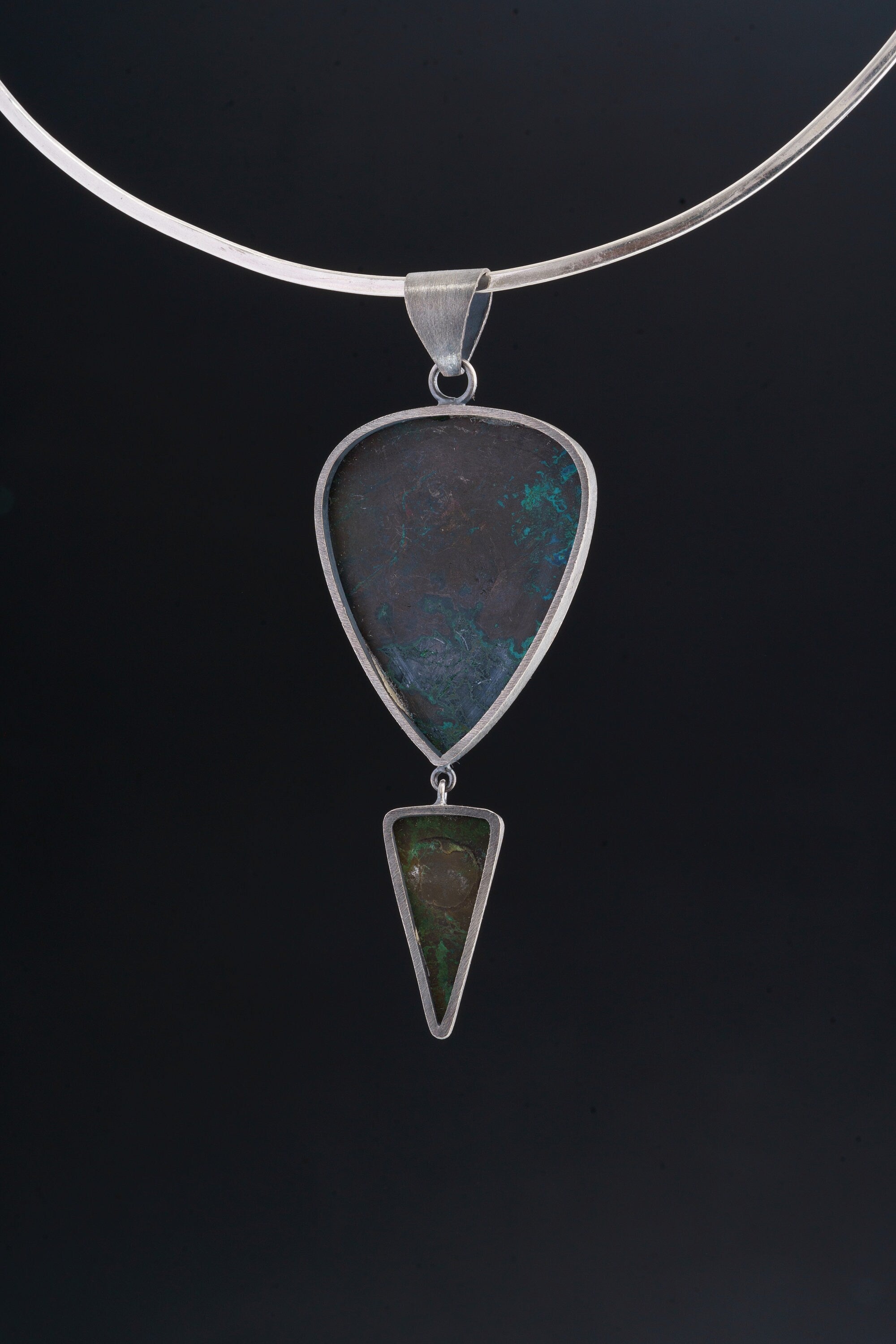 The Soul's Compass: Malachite with Pyrite & Chrysocolla with Azurite - Unique Large Sterling Silver Crystal Pendant