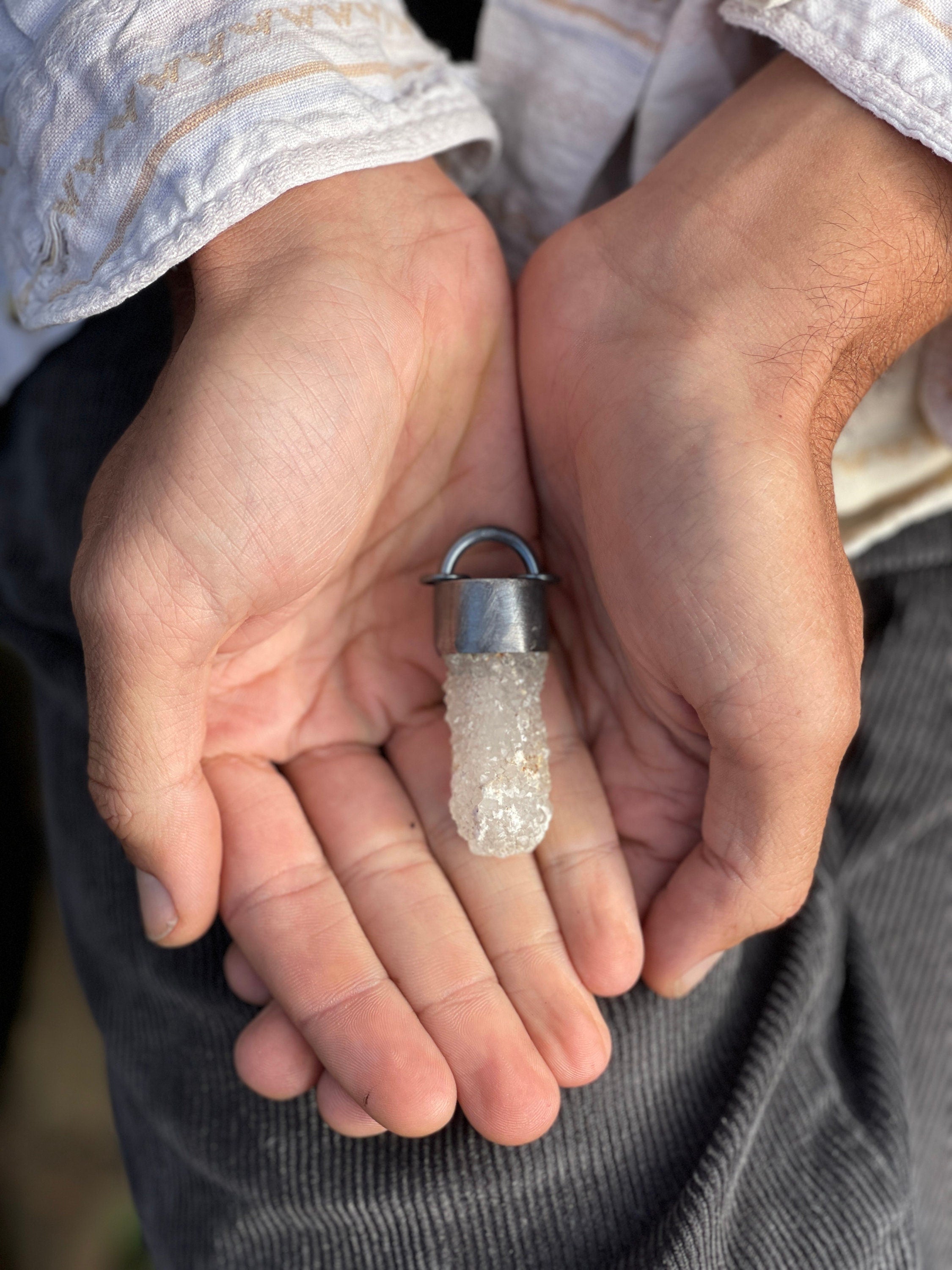 White Oracle: Finger Sized Withe African Spirit Quartz - Sterling Silver Crystal Pendant