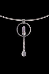 Cut Amethyst Generator Point - Spice / Ceremonial Spoon - 925 Cast Silver - Oxidised Hammered Textured - Crystal Pendant Necklace