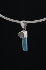 Aqua Aura Quartz & Moonstone - High Shine Sterling Silver Crystal Pendant NO/11