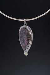 Stunning Balsa Ruby in Black Matrix and Faceted Ethiopian Opal Pendant - Oxidised Sterling Silver with Sun Ray Details