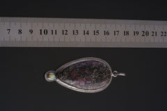 Stunning Balsa Ruby in Black Matrix and Faceted Ethiopian Opal Pendant - Oxidised Sterling Silver with Sun Ray Details