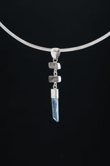 Black Rutile Quartz & Lemurian Aqua Aura Point Dangling Pendant,High Shine Sterling Silver,Scorpio Zodiac,Spiritual Insight,Unique Gift NO/1