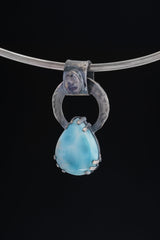 Larimar & Blue Moonstone - Oxidised Hammered Sterling Silver - Claw Set Pendant