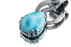 Larimar & Blue Moonstone - Oxidised Hammered Sterling Silver - Claw Set Pendant